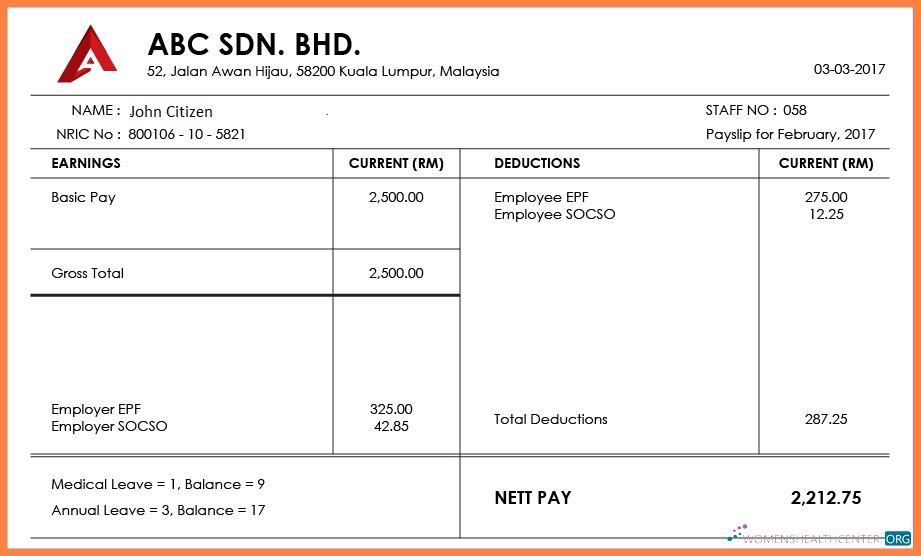 Download MALAYSIA ABC SDN. BHD. pay stub Word and PDF template Photoshop template